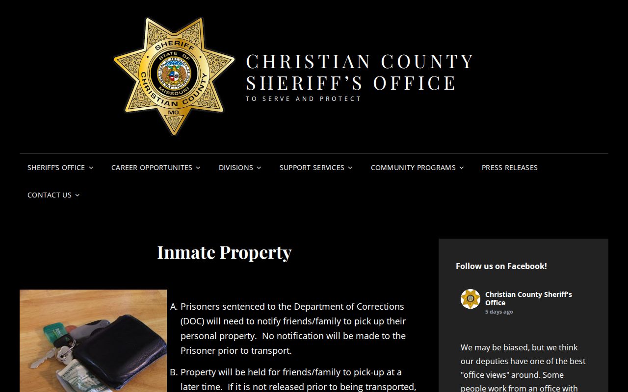 Christian County Detention Center release transfer property rules